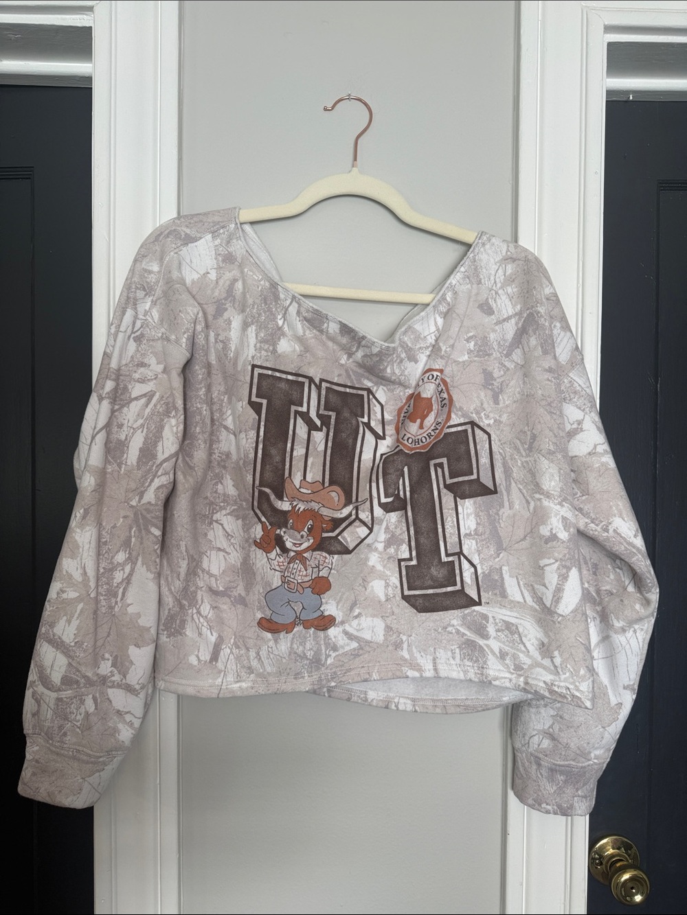 Hollister Gray Graphic Cropped Sweatshirt with Cartoon Logo